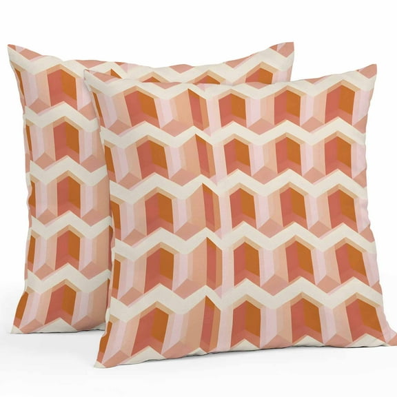 Waterproof Throw Pillow Covers Set of 2, 16x16 Inch Burnt Orange Abstract Decorative Pillowcases Outdoor Pillow Slip Cushion Covers Set for Couch Tent Modern Geometric Herringbone