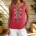 thumbnail image 2 of Womens Summer Tops Loose Embroidered Sleeveless V Neck Cotton Linen Tank Tops for Women Red 2XL, 2 of 7