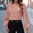 thumbnail image 2 of Olyvenn Women's Satin Silk Blouse 2025 Keyhole Neck Long Sleeve Tops Elegant Casual Office Work Dressy Shirts Pullover Tops Pink 12-14, 2 of 7