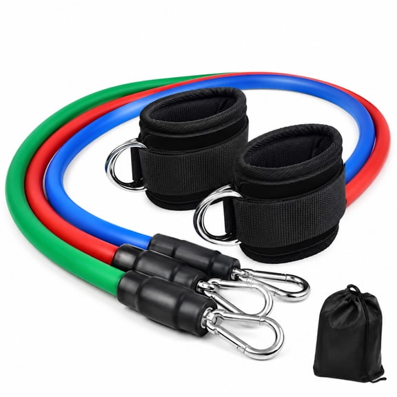 Beacozofu Resistance Bands with Silver Carabiners & Ankle Straps - 3 Color Exercise Tubes for Leg & Glute Workout