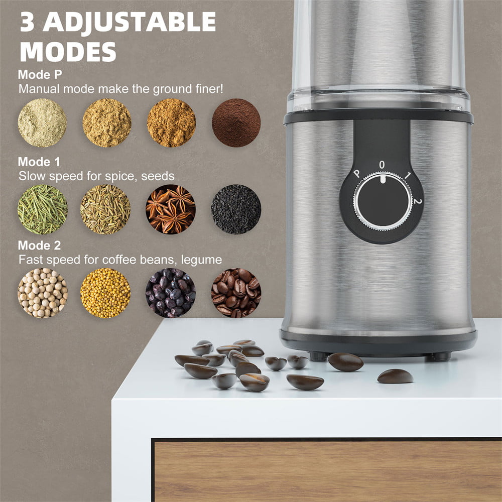 Electric Spice Grinder with 1 Removable Cup 304 Stainless Steel with Clear  Lid/Non-Slip Base 300W for Beans/Spice/Herb/Flax Seed