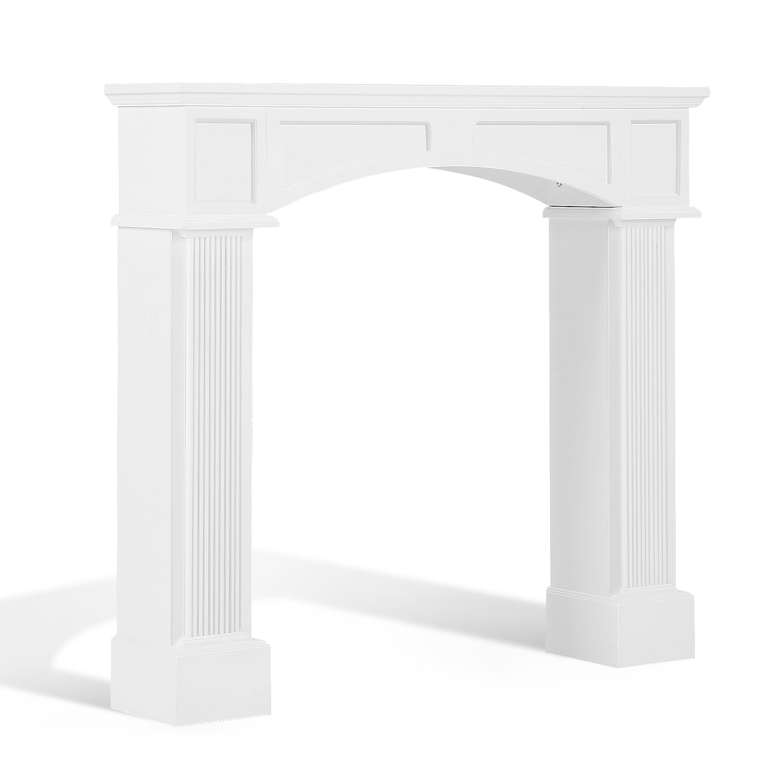 OUINCH 43.3" Fireplace Mantel, Freestanding Fireplace Surround with Leg for Electric Fireplaces, MDF Mantel Surround with Shelf for Living Room with Decorative Pattern, Anti-Tipping & Waterproof