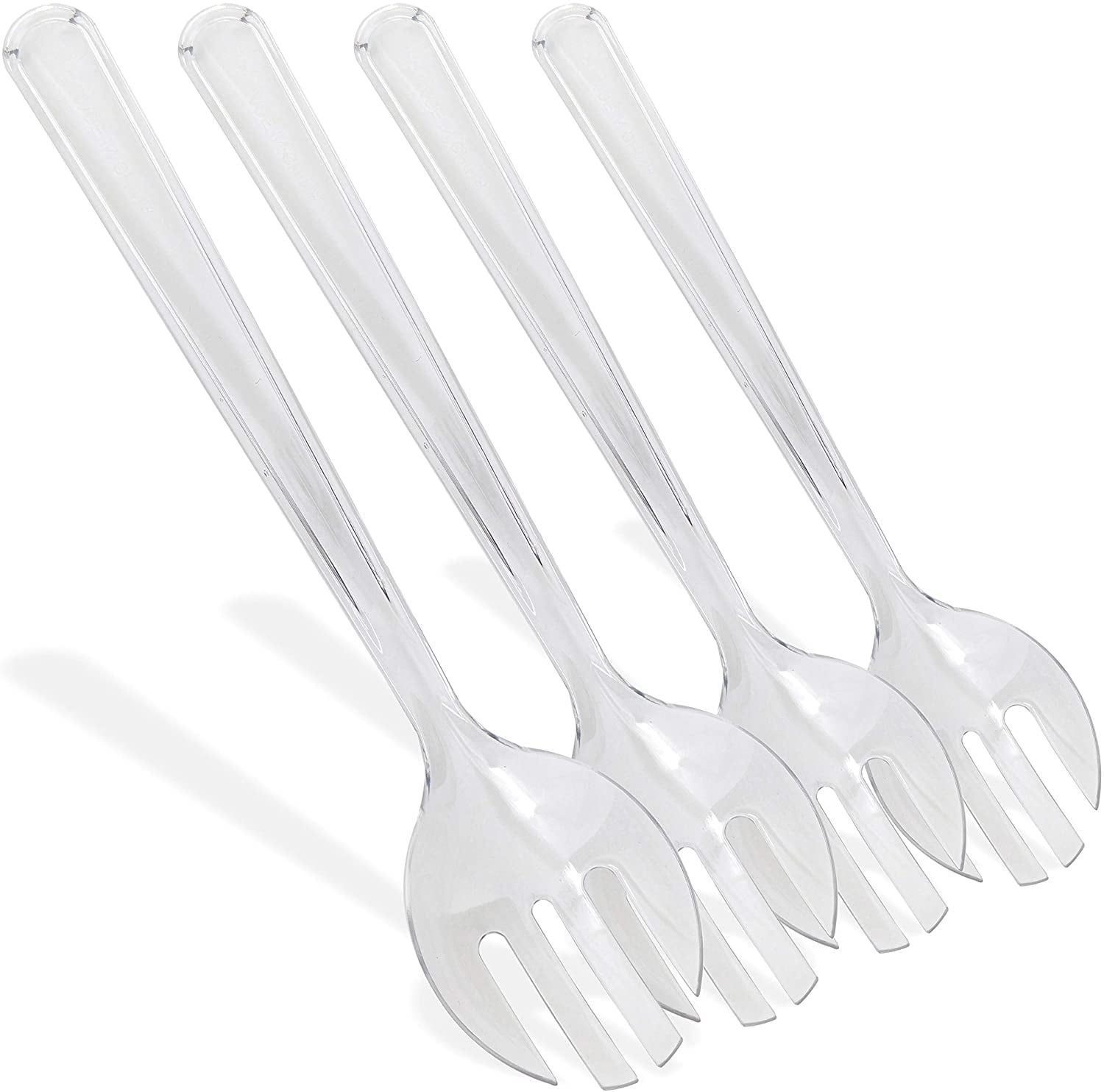 Set of 4 Clear Plastic Four Prongs Serving Forks Heat Resistant, Heavy Duty, Disposable Forks