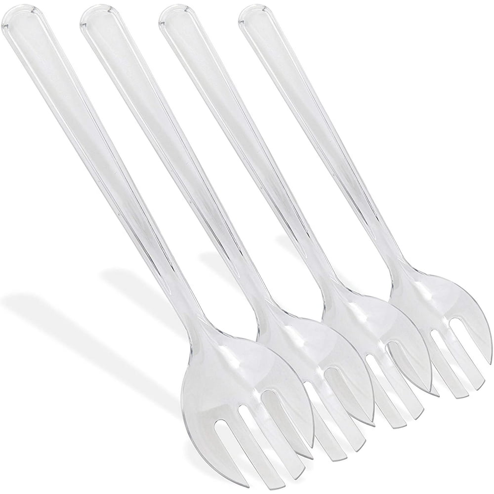 Set of 4 Clear Plastic Four Prongs Serving Forks Heat Resistant