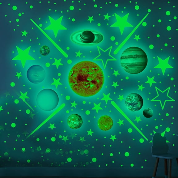 EDHITNR Solar System Glow in The Dark Stickers, Fluorescent Planets Stars Wall Decals for KidsRoom, Luminous Space Decor Ceiling Stickers for Bedroom Nursery Party Halloween Christmas