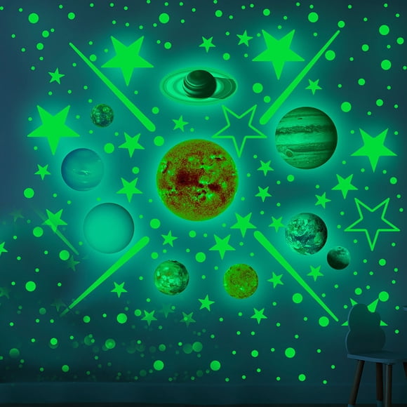 Glow in the Dark Solar System Stickers, EDHITNR Luminous Planets Stars Wall Decals, 10PC Self-Adhesive Fluorescent Space Decor for KidsBedroom Ceiling