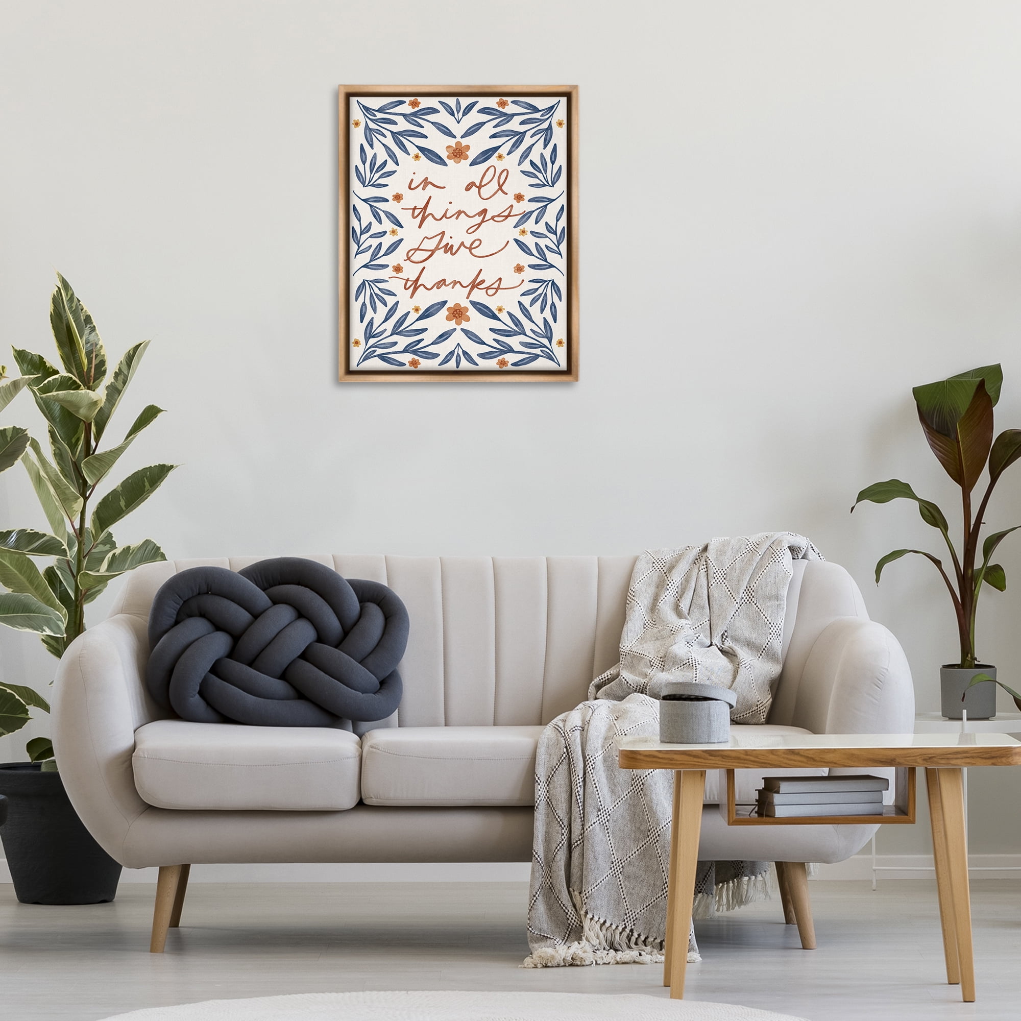 Stupell Industries Give Thanks Botanical Plants & Flowers Painting Brown Floater Framed Canvas Art Print Wall Art, 25 x 31