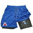 thumbnail image 3 of Pantalones cortos para correr 2 en 1 para hombre con bolsillos para teléfono, toalla con lazo, estampado de anime, pantalones cortos de compresión atléticos ligeros para entrenamiento en gimnasio, 3 of 5