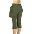 thumbnail image 4 of Prolriy Capri Pants for Women, Womens Pants for Summer Cropped High Waist Yoga Pants Comfy Stretchy Leggings Workout Compression Pants Women's Pants Army Green L, 4 of 4