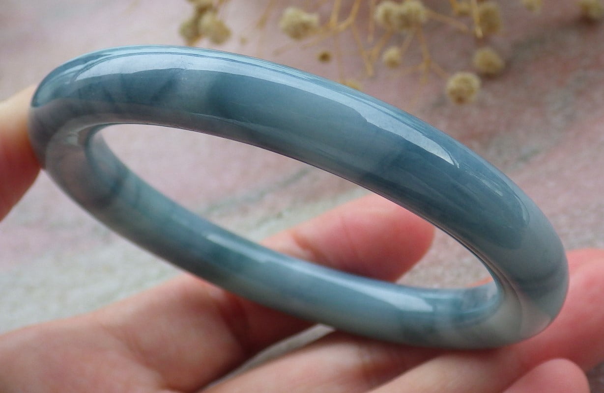 Lavender Green Natural A JADE Jadeite Circle Bangle Bracelet 54.6 mm 680196 TN