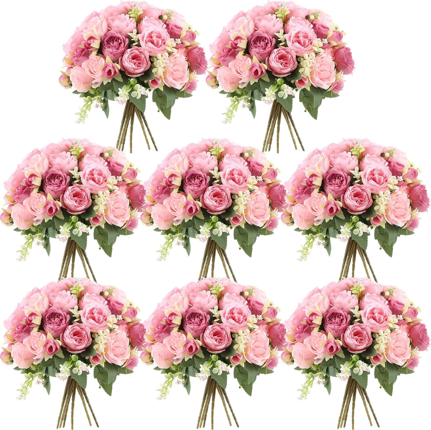 8 Bundles Artificial Peonies Flowers Fake Silk Peony Bouquet Faux Peonies Flowers Bulk for Decoration Vase Floral Arrangements Wedding Party Table (White)