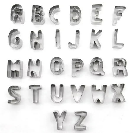 26pcs Stainless Steel Alphabet Letters Biscuit Cutters DIY 3D Cookies Molds Mini A-Z Shaped Mould Decorating Tool Bakware Kitchen Fondant Decoration