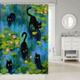 thumbnail image 2 of Manfei Country Black Cat Shower Curtain 72Wx84L, Lily Pond Bathroom Shower Curtain, Teal Green, 2 of 5