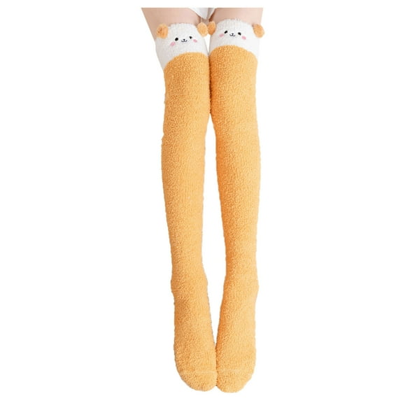 Yanyanz Toddler Socks, Fuzzy Over Knee Thigh-High Socks Winter Socks Socks Women's Warm High Leggings Warm Socks, Socks Yellow One Size