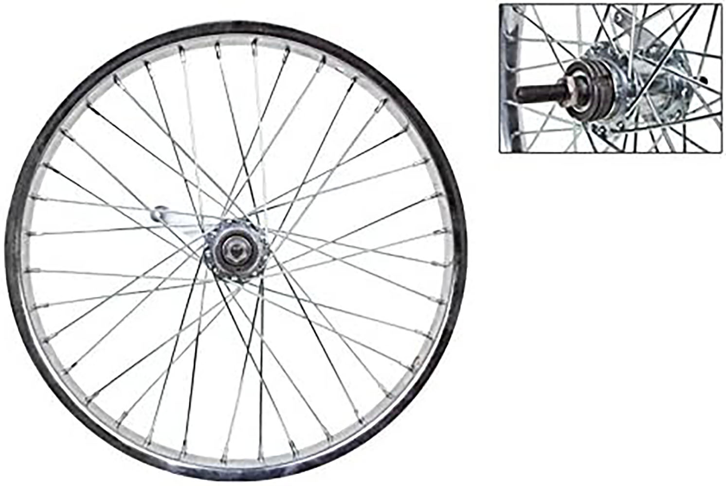 Rear Bicycle Wheel 20" x 2.125, 36H, Steel, Bolt On, Silver