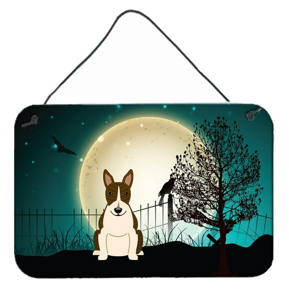 Carolines Treasures BB2326DS812 Halloween Scary Bull Terrier Dark Brindle Wall or Door Hanging Prints  8x12 multicolor