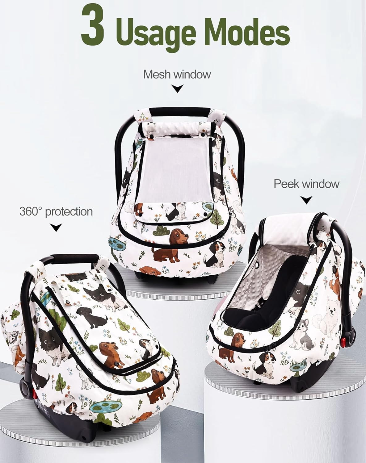 Waterproof Baby Car Seat Cover，YVMVDV Patented Cold Weather Carseat Cover for Babies,Infant Car Seat Cover Canopy for Boy Girls, Keeps Babies Warm and Cozy (Cute Dog)