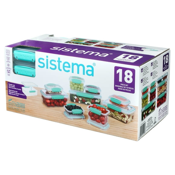 Sistema Klip It Food Storage Containers, Accents Collection, Teal, 18-Piece Set