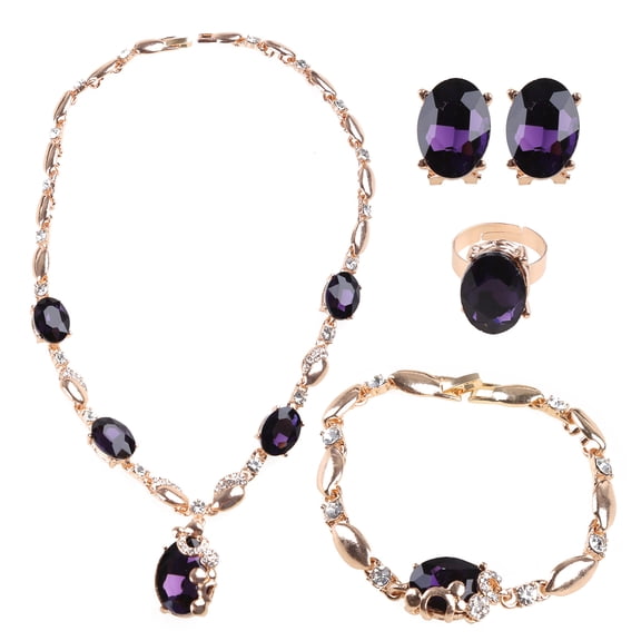 Sofullue Jewelry Set Purple Gemstone Pendant Necklace Earring Bracelet Ring Party Dress
