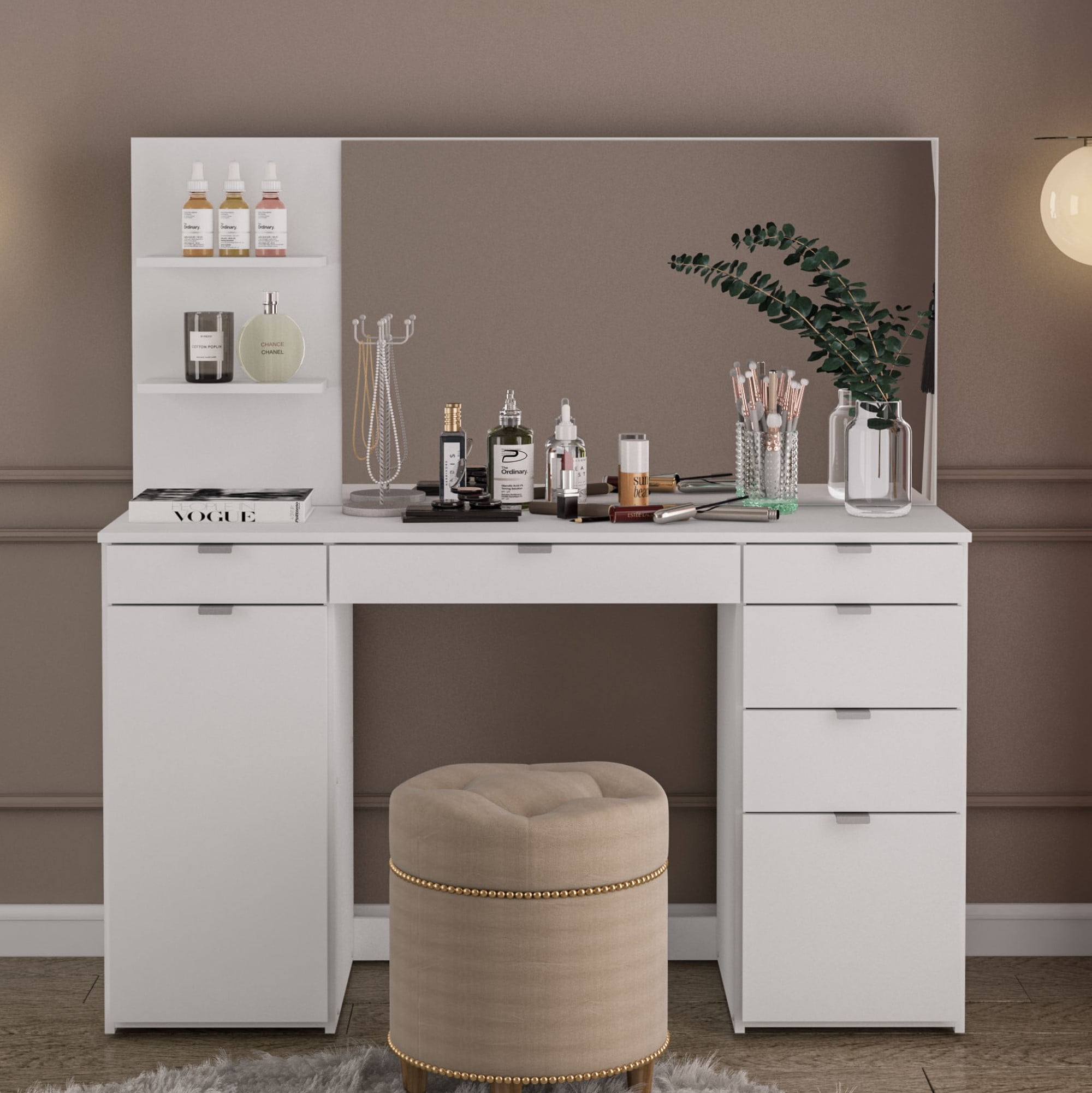 Polifurniture Amelia Modern Bedroom Vanity Desk with Mirror, White Finish - Walmart.com