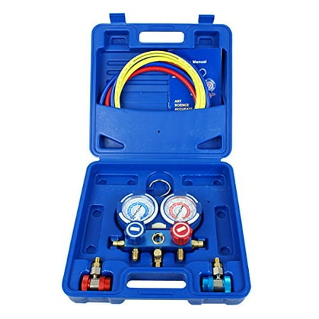 

ZENY Diagnostic A/C Manifold Gauge Set R134a Refrigeration Kit Brass Auto Serivice Kit 4FT w/Case 1/4 SAE Fittings