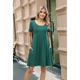 thumbnail image 3 of Womens Pleated Front Summer Dresses Casual Short Sleeve T Shirts Dress with Pockets Vacation Beach Cover Up Dark Green M, 3 of 7