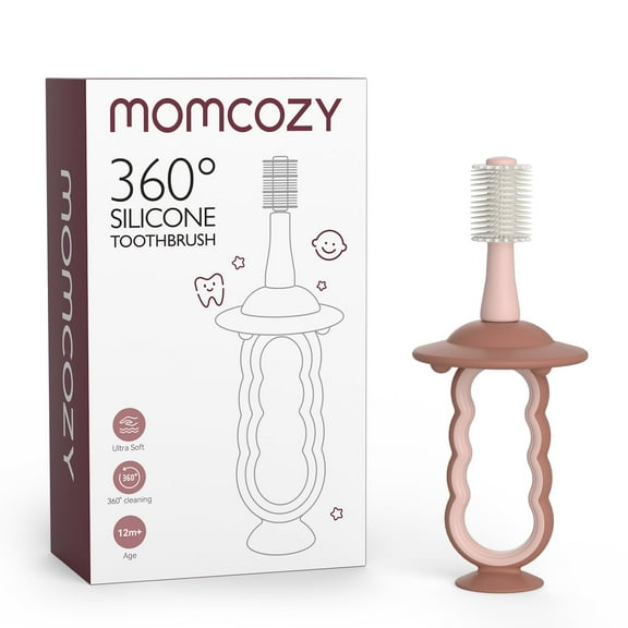 Cepillo de Dientes para Bebés Momcozy de Silicona Rosa 6 a 12 Meses