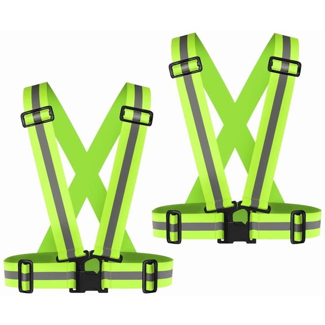 2Pack Reflective Vest, High Visibility Vest Straps Lightweight Reflector Safety Straps Adjustable Reflective Gear for Night Running, Jogging, Outdoor (Green)
