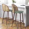 thumbnail image 2 of Soges 2pcs PU Leather Bar Stool with Rattan Back, Modern Counter Height Bar Stool with Footrest for Dining Room Kitchen, Green Cushion, 2 of 6