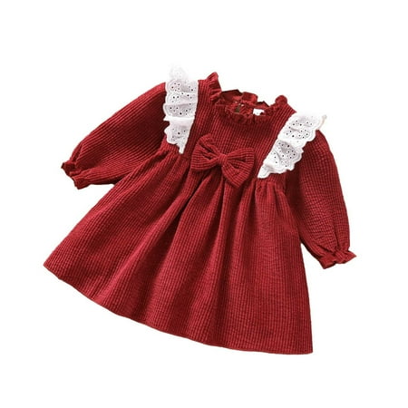 

Girls Dresses Winter Long Sleeve Party Gifts Toddler Baby Girls Long Sleeve Flying Sleeve Dress Suit Dress Bow Bodysuit Suit Long Sleeve Bottoming Dress Black Dress
