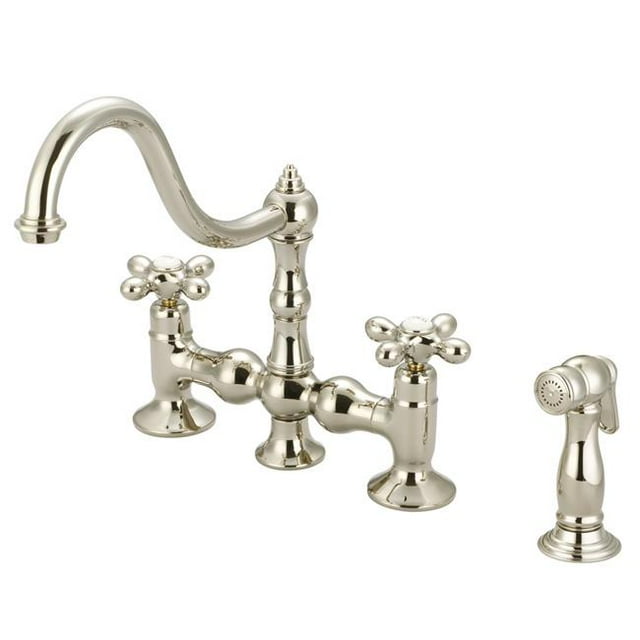 Water Creation F5-0010-05-AX Bridge Style Kitchen Faucet - Polished Nickel - Ivory