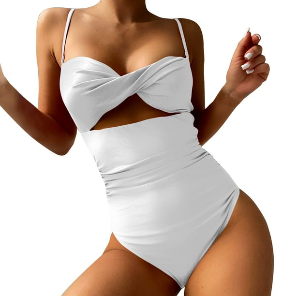 Gibobby Trajes de Baño Mujer Completo Conjunto de traje de baño camisola para mujer Bikini sexy Conjunto de traje de baño con hebilla trasera hueca de co(Blanco,M)