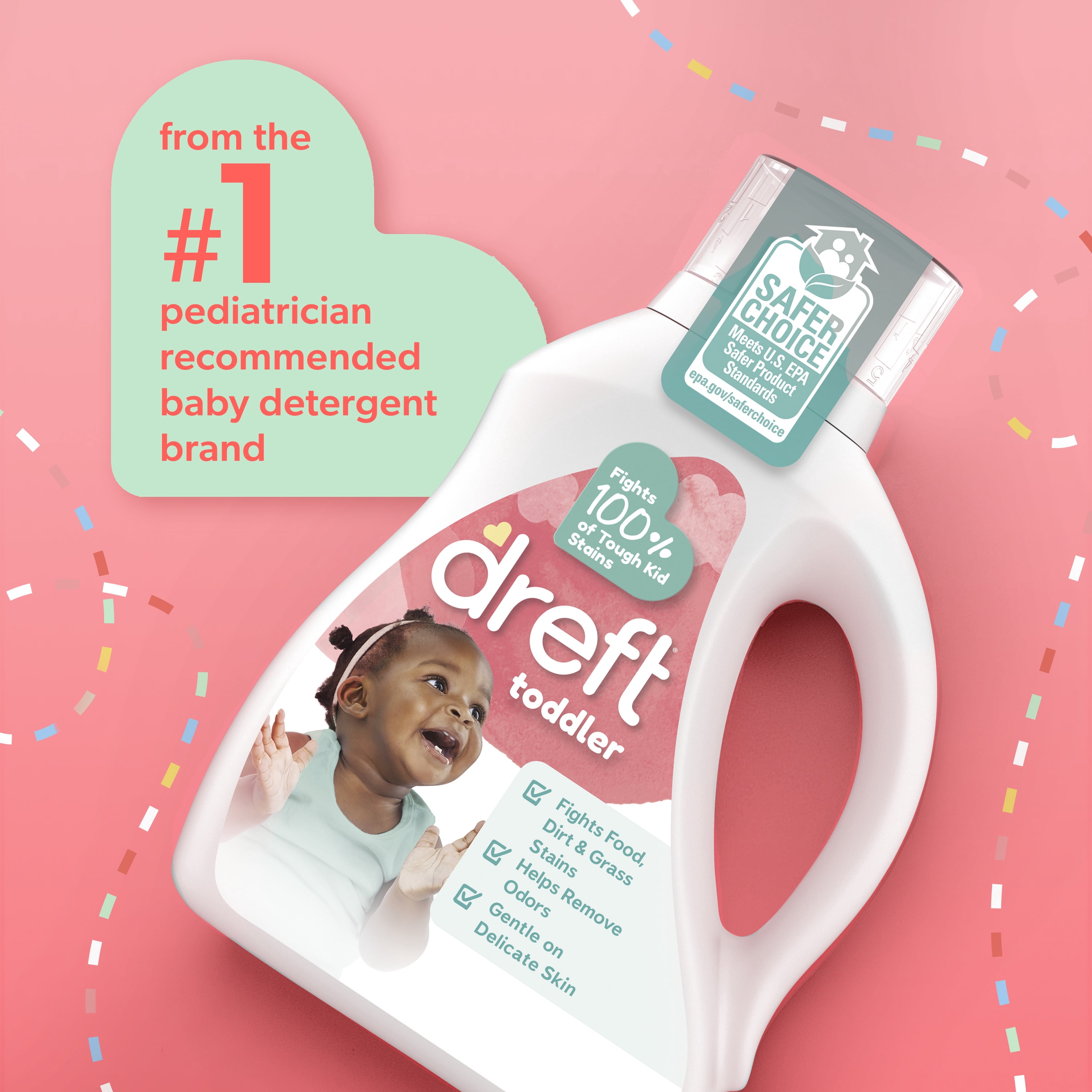 Dreft Liquid Laundry Detergent for Toddlers, Tackles 100% of Common Toddler Stains, 84 fl oz, 64 Loads