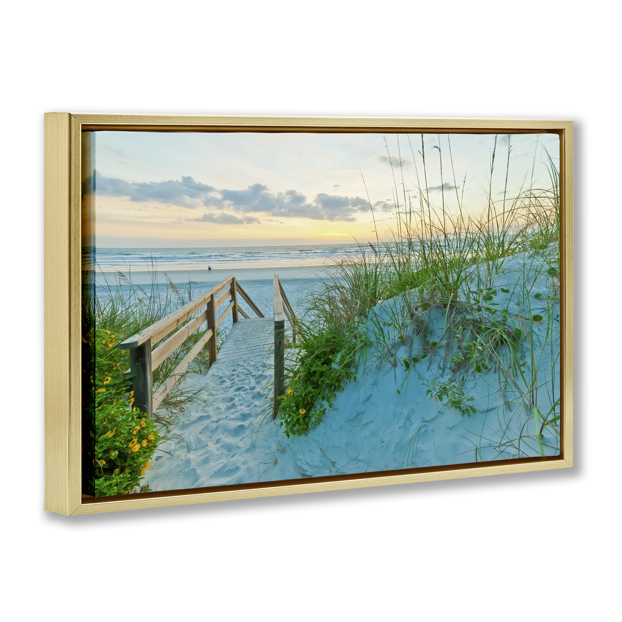 Stupell Industries Sandy Coast Footprints Nautical & Beach Photography Gold Floater Framed Canvas Art Print Wall Art, 31 x 21