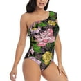 thumbnail image 3 of Sikiie Colorful Roses Print Women One Piece Swimsuits Tummy Control One Shoulder Bathing Suits Ruffle Swimwear, From S to XXL-Small, 3 of 6