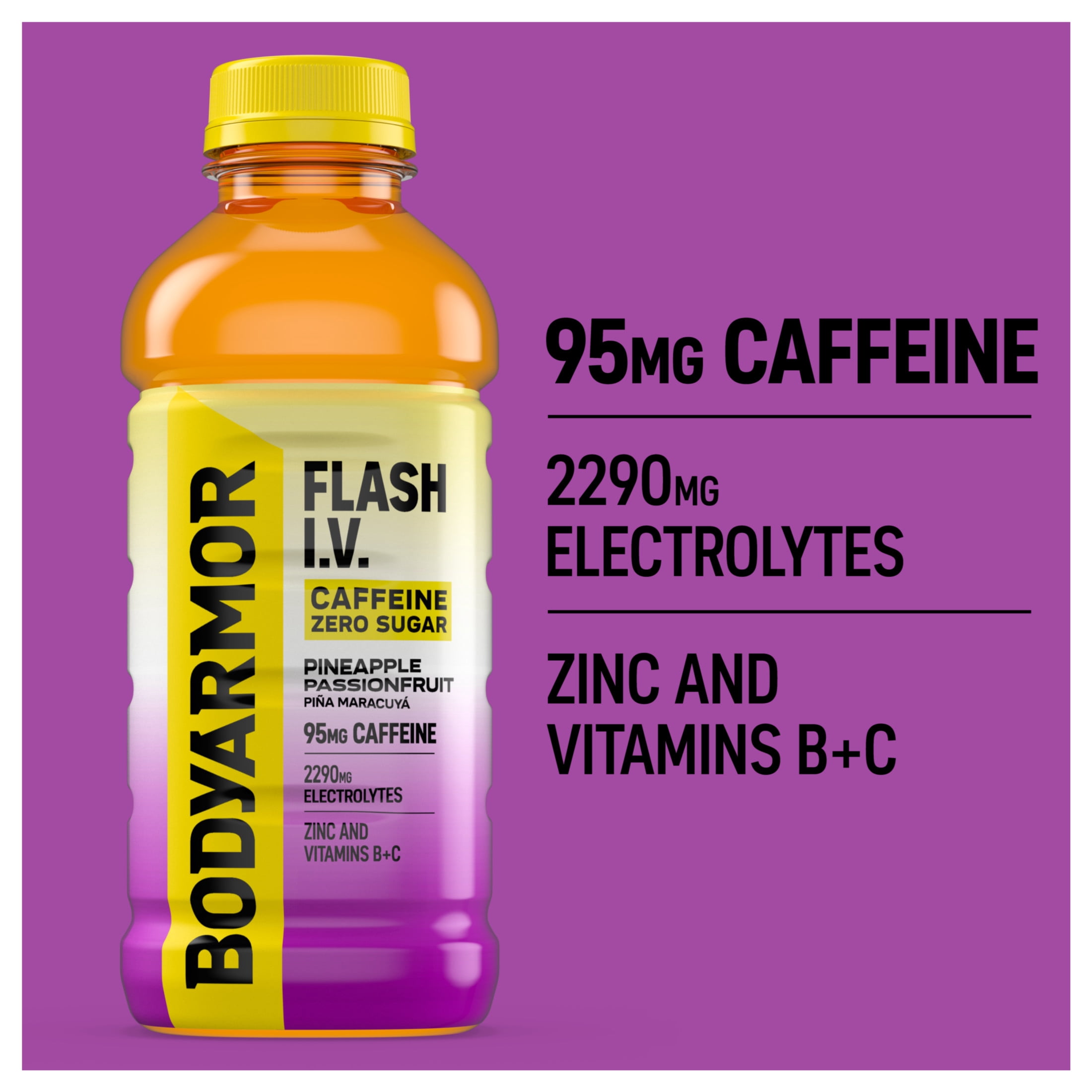 BODYARMOR Flash IV Zero Sugar Caffeine Pineapple Passionfruit Electrolyte Beverage Bottle 20 fl oz