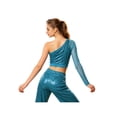 thumbnail image 2 of Raenseen Kids Girls One Shoulder Long Sleeve Shiny Sequins Dance Crop Top Gym T-Shirt Ballet Gymnastics Jazz Dancewear Light Blue 10, 2 of 7