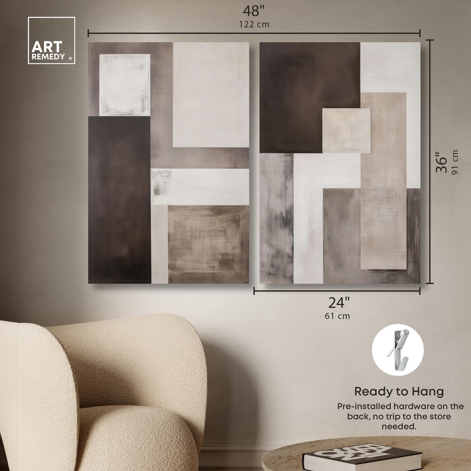 Quiet Geometries Set Canvas Print Brown Wall Art Set by Art Remedy, Gallery Wrapped, 24 x 36