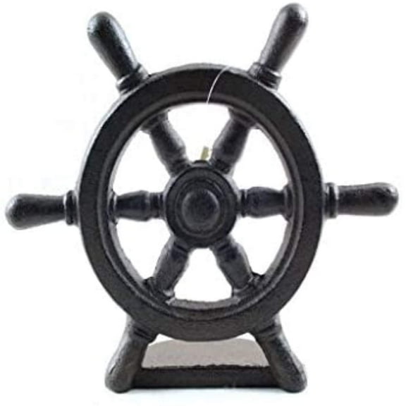 Cast Iron Ship Wheel Door Stopper 9" - Decorative Door Stop - Nautical Home Dec