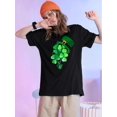 thumbnail image 1 of Women's Lucky St. Patrick's Day Graphic Tee - Red with Green Shamrock & Hat Design, Round Neck, Casual Fit, Breathable Polyester Blend, Machine Washable, 1 of 7