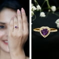 thumbnail image 3 of Rosec Jewels Natural Amethyst Heart Engagement Ring with Halo - Amethyst Diamond Ring - AAA Quality - with Jewelry Box, 14K Yellow Gold, US 9.00, 3 of 9