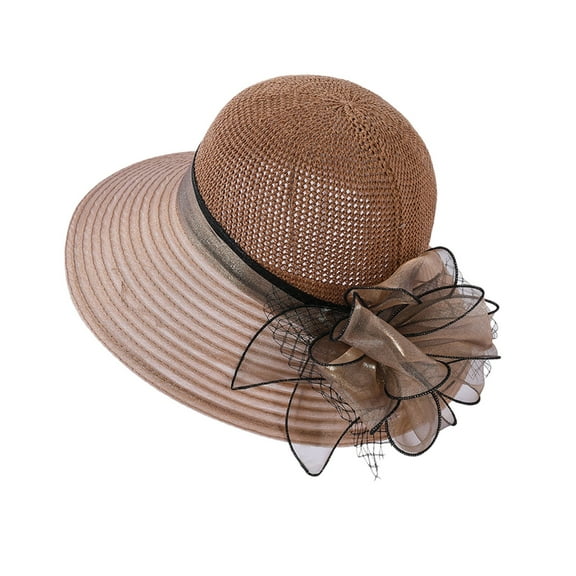 Clearance! Lisingtool Sun Hats for Women Women Hat Bridal Wedding Church Tea Party Wide Brim Summer Sun Cap Khaki Promotion Sale