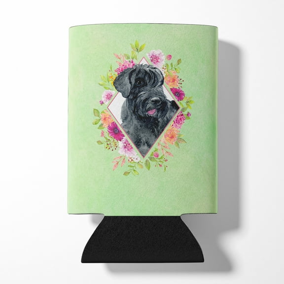 Carolines Treasures CK4338CC Giant Schnauzer Green Flowers Can or Bottle Hugger Can Hugger multicolor