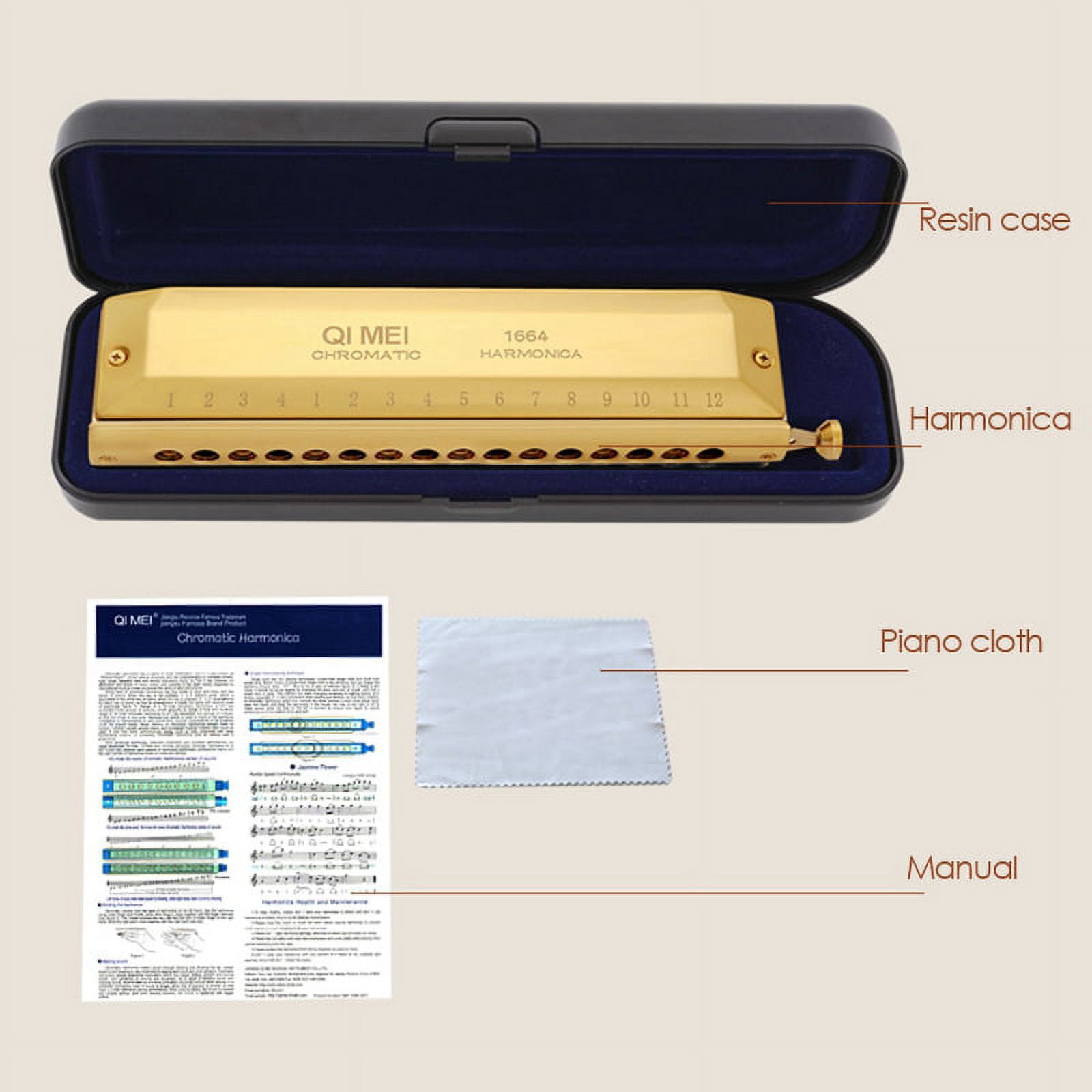 Chromatic Harmonica 16 Hole 64 Tone Mouth Organ Instrumentos Key Of C Professional Musical Instruments
