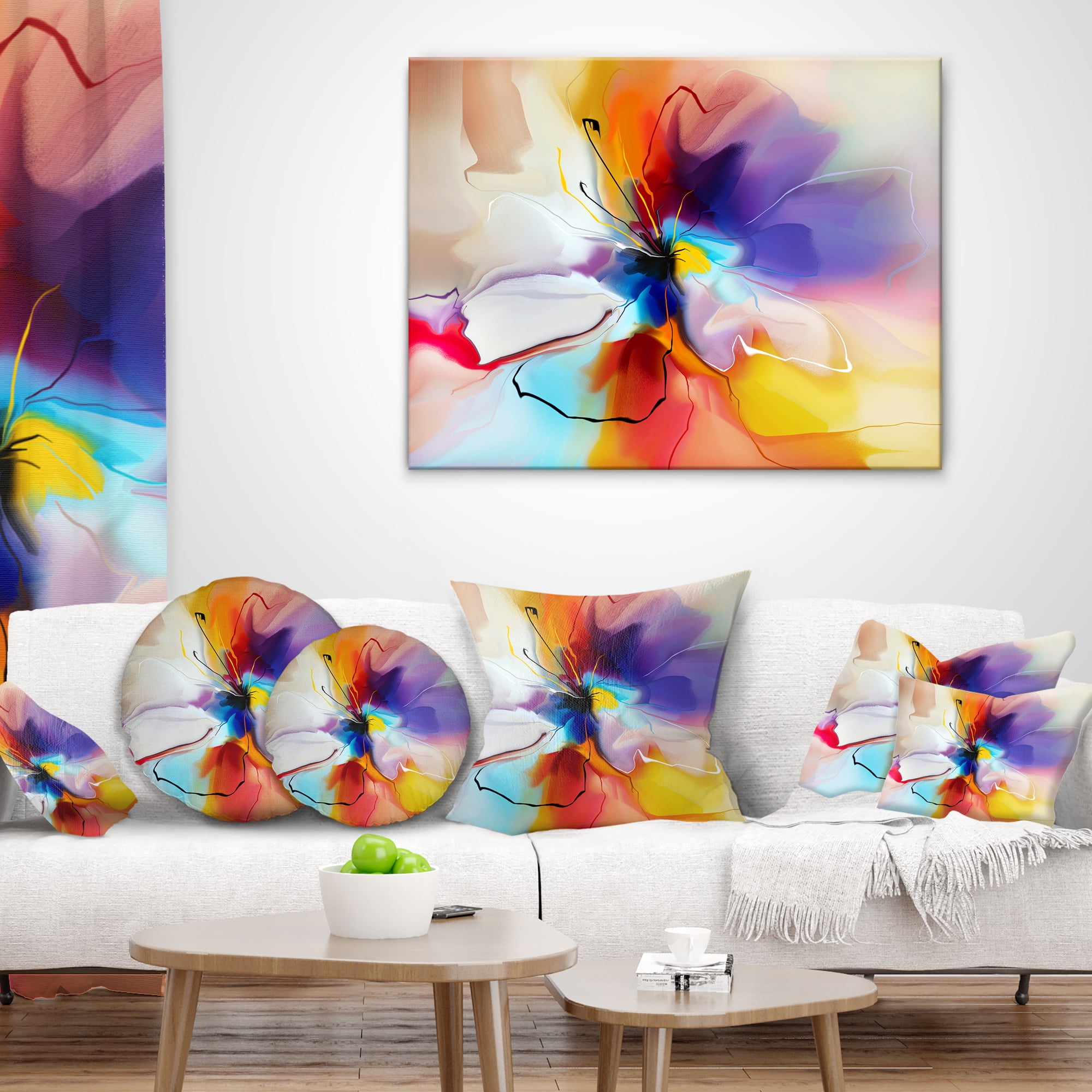 Designart Creative Flower in Multiple Colors - Floral Throw Pillow - 18x18