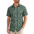 thumbnail image 2 of Men's Summer Lapel Button Striped Shirt Casual Short Sleeve Tops Lightweight Breathable Comfortable Fashion Daily Office Beach Vacation Outfits | JASKFLY,Army Green L, 2 of 6
