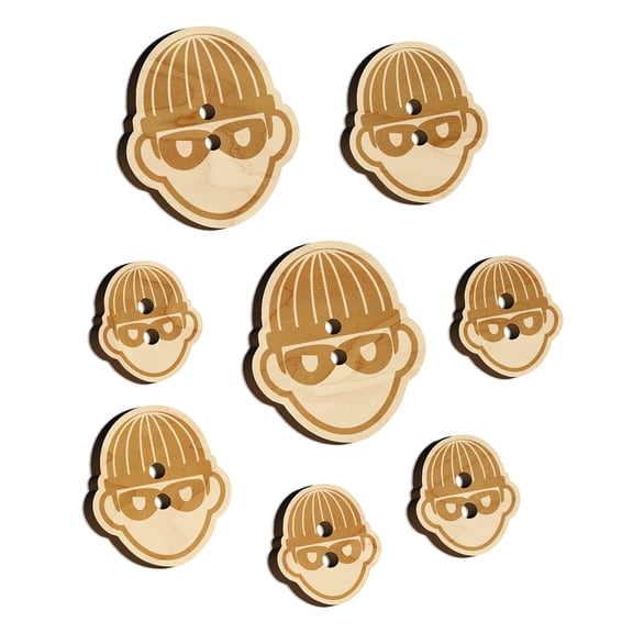 Occupation Thief Burglar Criminal Icon Wood Buttons for Crochet Knitting Sewing DIY Craft - 1.25 Inch Large (5pcs)