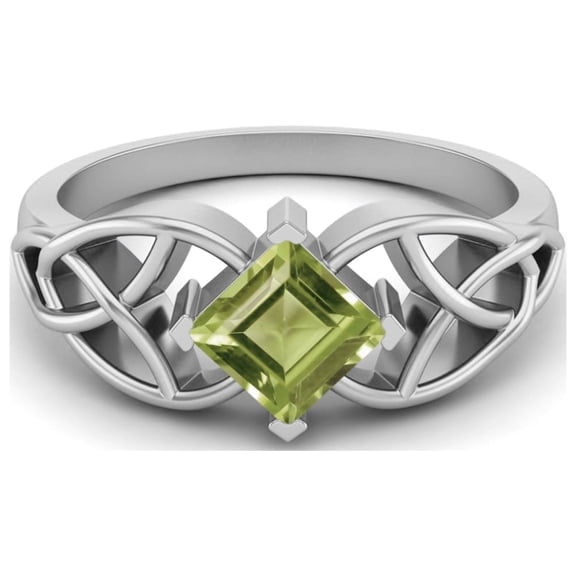 5mm Square Shape Natural Peridot 925 Silver Celtic Women Valentines Day Gifts Ring