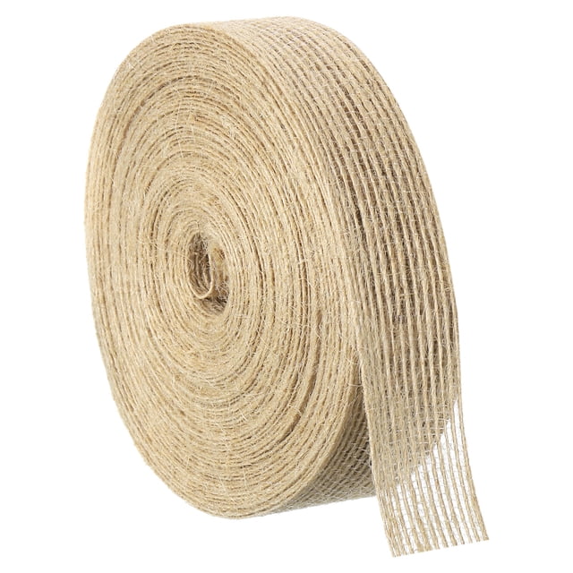 Unique Bargains 1 Roll Natural Burlap Fabric Ribbon 3/4 Inch Burlap Wired Ribbon Rustic Ribbon