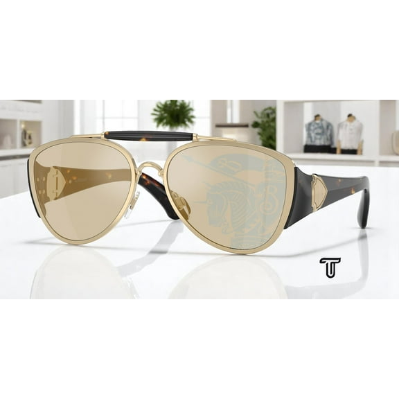 Sunglasses Burberry BE 3161 1109P4 Light Gold Dark Brown Tampo Go
